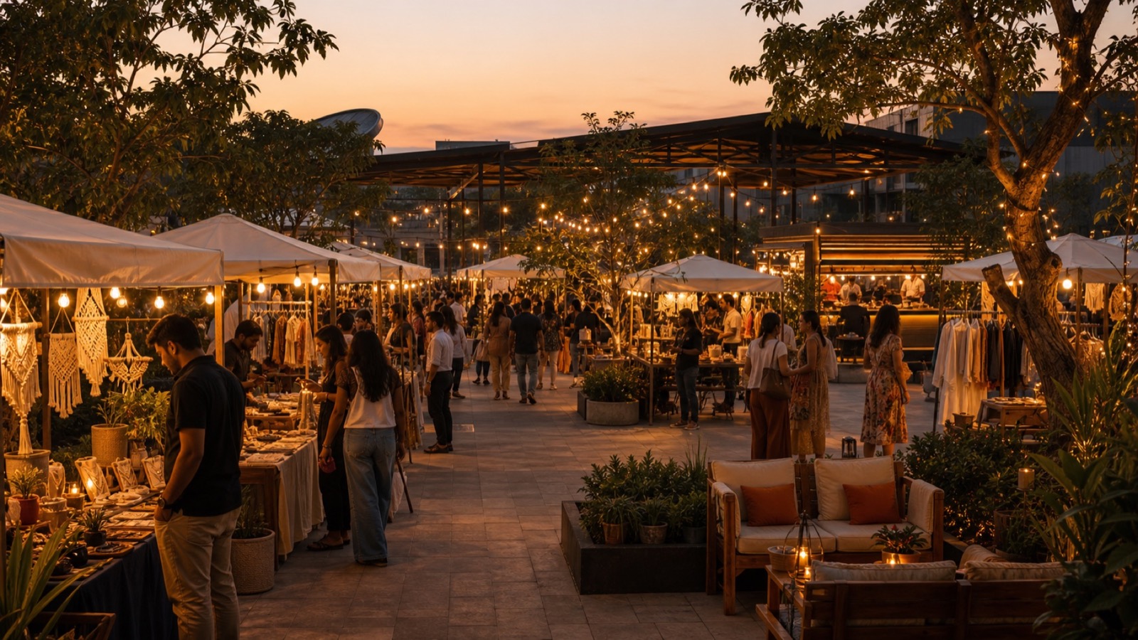Weekend flea market in an outdoor community venue