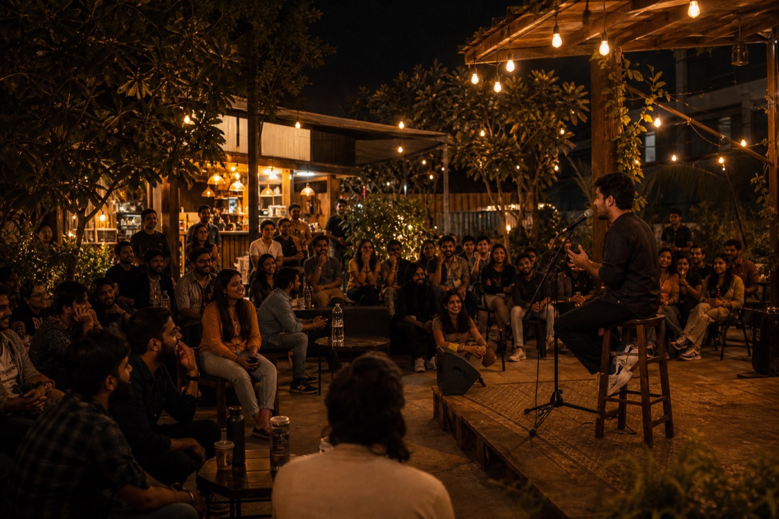 Open mic event with an engaged crowd