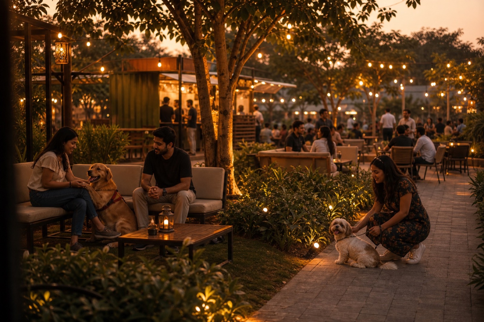 Pet-friendly outdoor area with relaxed visitors