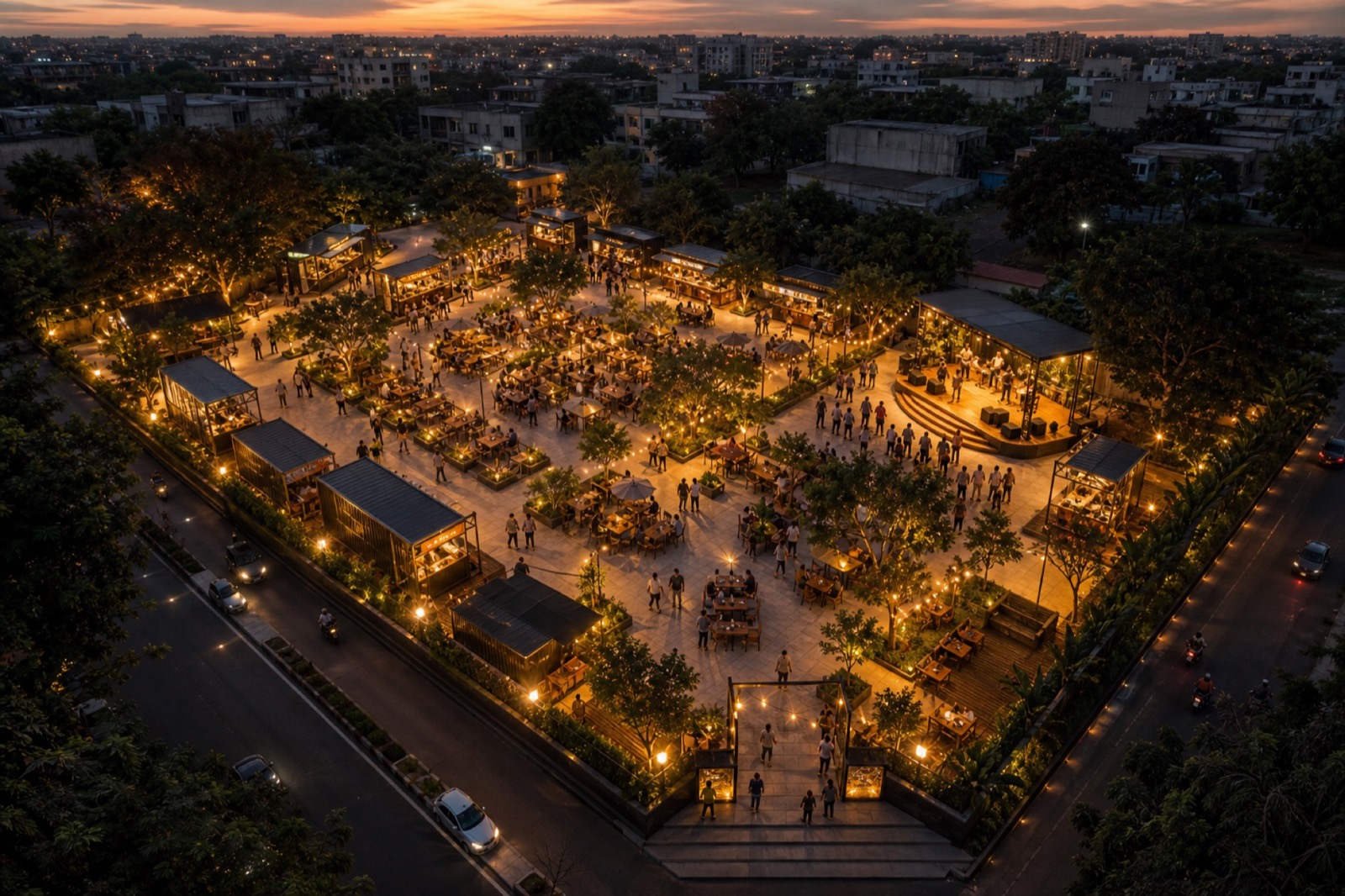 Aerial concept render of The Cart Culture venue