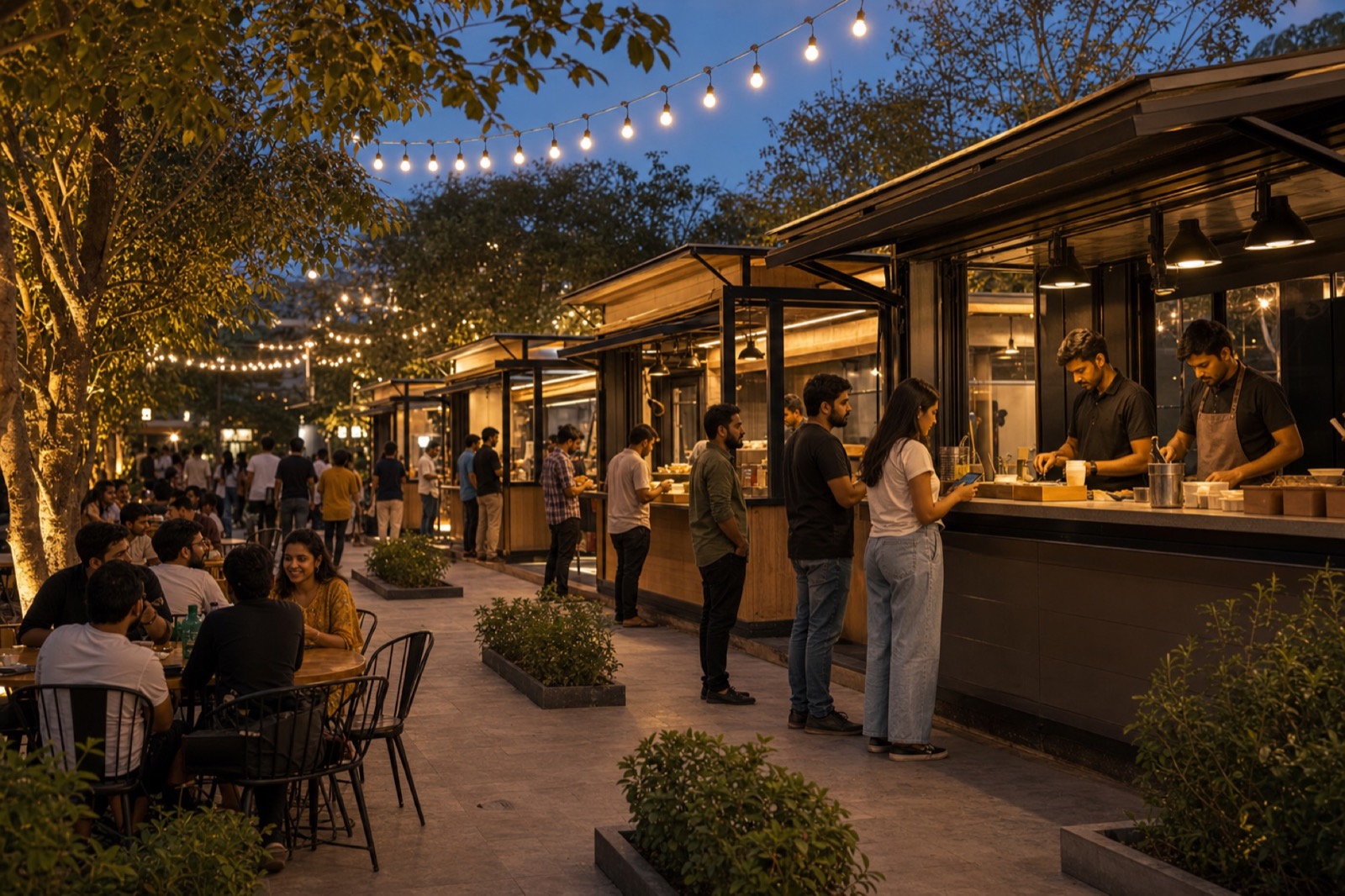 Modern food carts with premium branding and a stylish outdoor setup